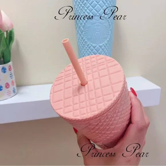 2022 Starbucks Siren Anniversary Coral Pink & Mint Blue Jewel Cold Cup Tumbler - Picture 4 of 12